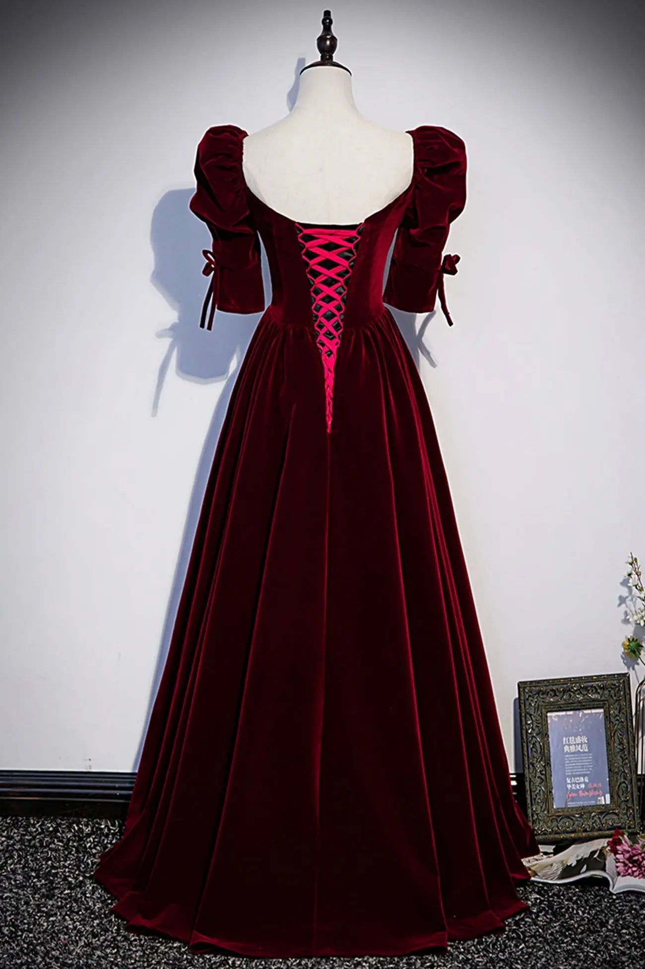 Trendy A-Line V Neck Short Sleeve Lace Up Floor-Length Prom Dress